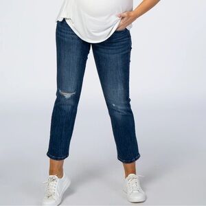 PinkBlush Blue Ripped Knee Straight Leg Maternity Jeans - Size 27